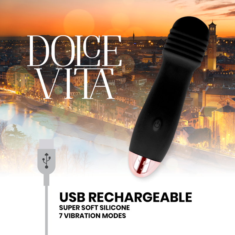 DOLCE VITA - 7-SPEED RECHARGEABLE THREE-POWER VIBRATOR IN BLACK