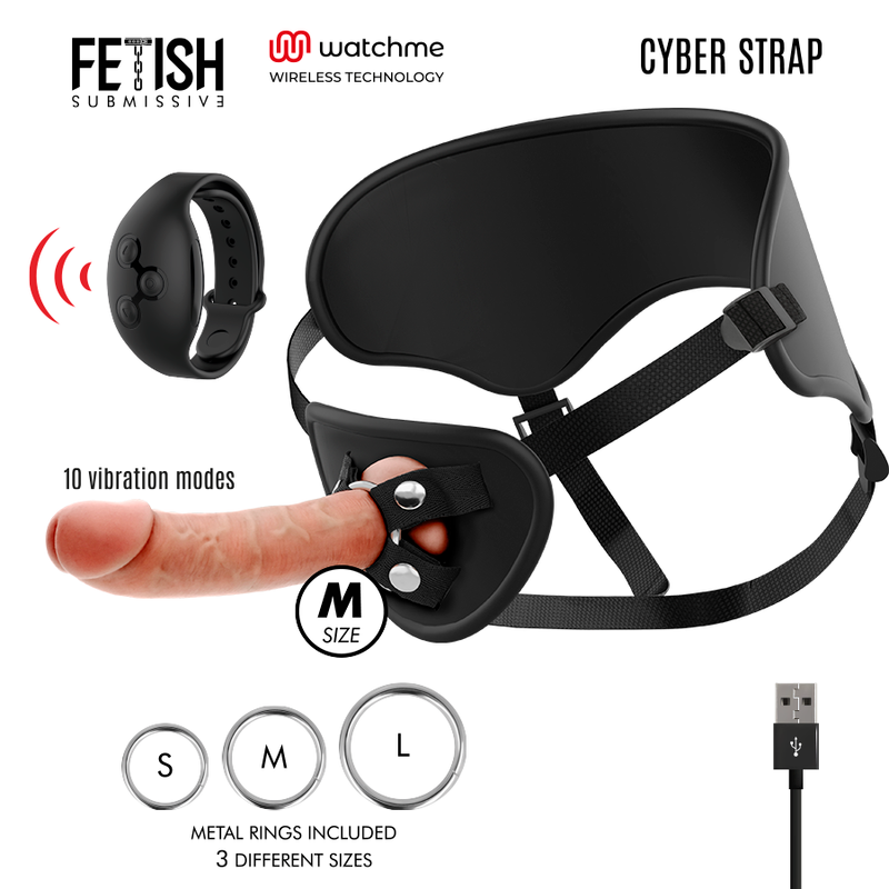FETISH SUBMISSIVE CYBER STRAP - HARNESS WITH REMOTE CONTROL DILDO TECHNOLOGY WATCHME M