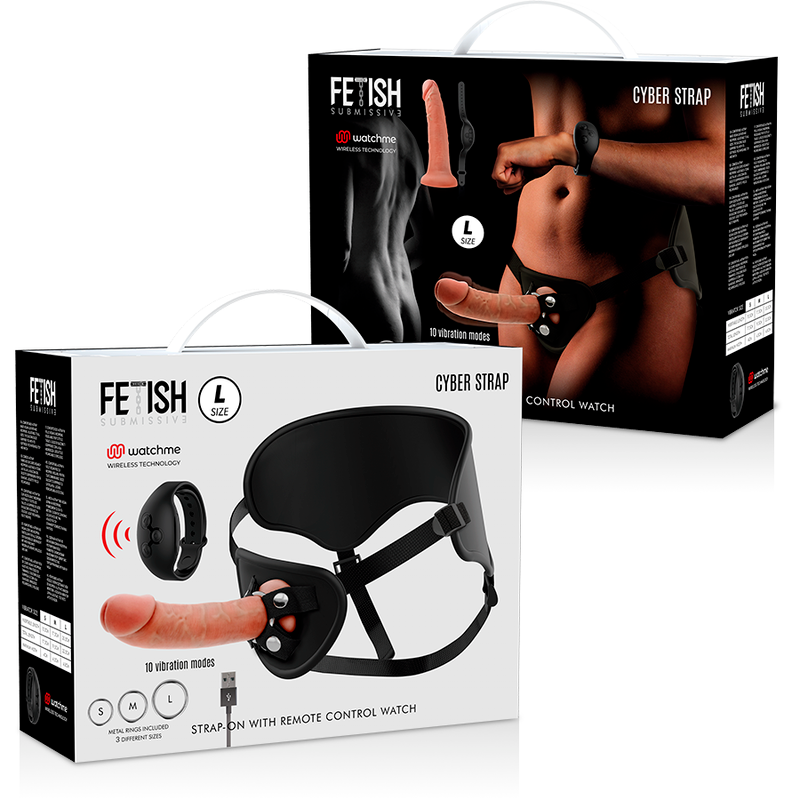 FETISH SUBMISSIVE CYBER STRAP - HARNESS WITH REMOTE CONTROL DILDO TECHNOLOGY WATCHME L