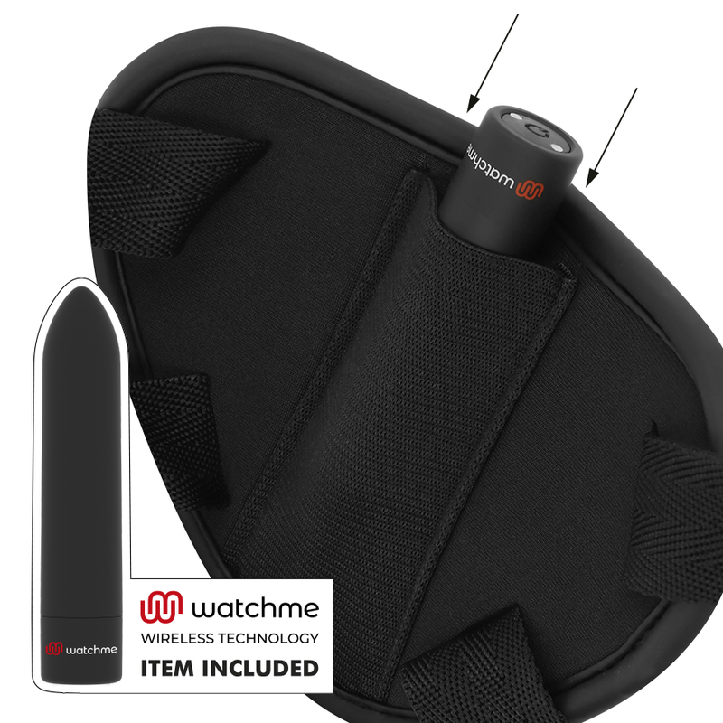 Sangle de soumission fétichiste avec godemiché et télécommande Bullet WatchMe Technology S