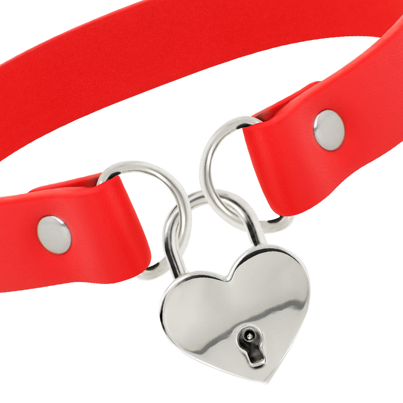 COQUETTE CHIC DESIRE - RED VEGAN LEATHER NECKLACE WITH HEART KEY ACCESSORY