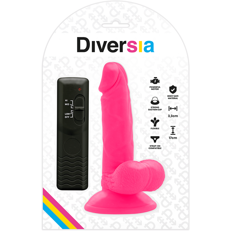 DIVERSIA - PINK FLEXIBLE VIBRATING DILDO 17 CM -O- 3.3 CM