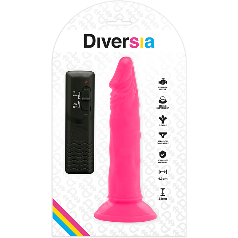 DIVERSIA - FLEXIBLE DILDO WITH VIBRATION PINK 23 CM -OR- 4.3 CM