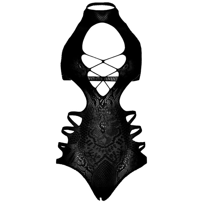 LEG AVENUE - ONE SIZE CUT-OUT STRAPS BODYSUIT - BLACK