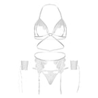 LEG AVENUE - SET QUATTRO PEZZI REGGISENO, G-STRING, REGGALTURA E POLSINI TAGLIA UNICA - NERO