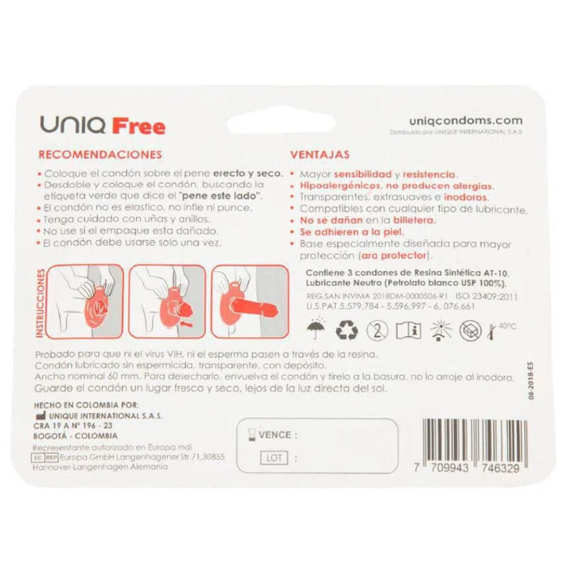 UNIQ - PRÉSERVATIF SANS LATEX AVEC ANNEAU DE PROTECTION 3 UNITÉS