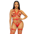 LEG AVENUE - KINK - IMBRACATURA CON O-RING CON BORCHIE TEDDY TAGLIA S - ROSSO