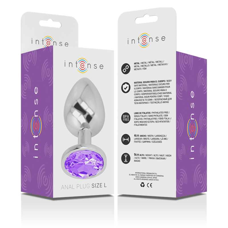 INTENSE - Plug anal en métal aluminium avec cristal violet, taille L