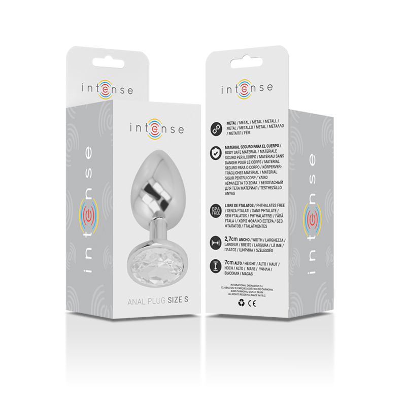 INTENSE - ALUMINUM METAL BUTTER PLUG WITH SILVER CRYSTAL SIZE S