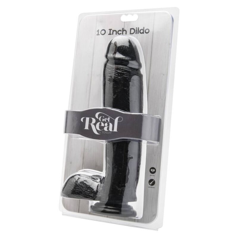 GET REAL - 25.5 CM BLACK DILDO WITH BALLS