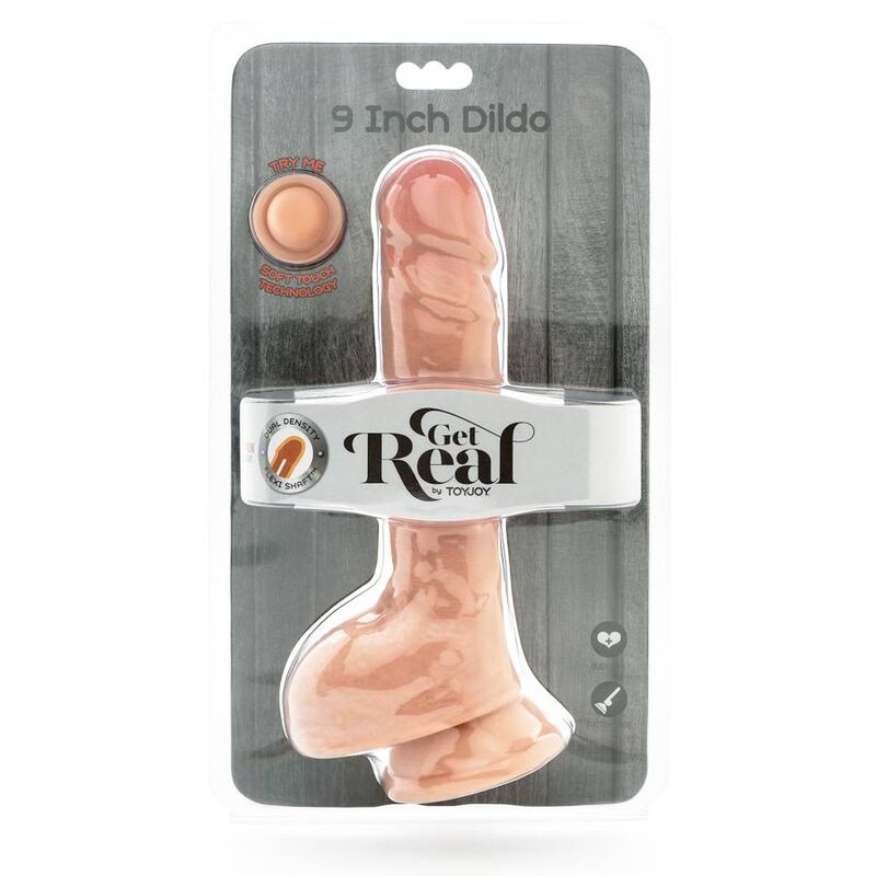 GET REAL - GODEMICHET DOUBLE DENSITÉ DE 25,5 CM AVEC BOULES EN CUIR