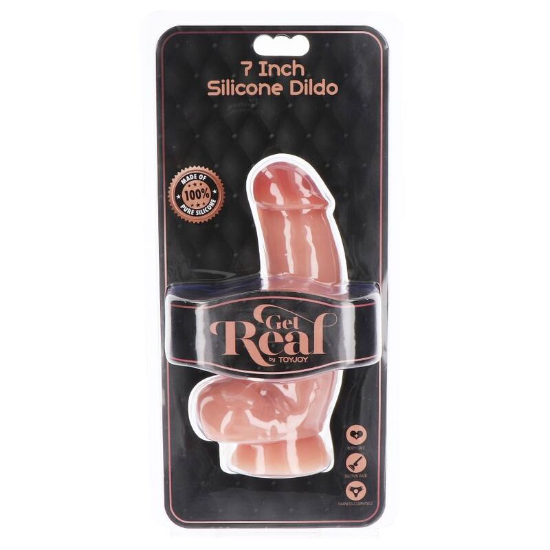 GET REAL - 18CM SILICONE DILDO WITH LEATHER BALLS