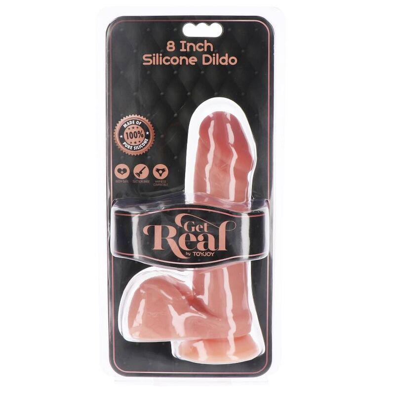 GET REAL - 20.5 CM SILICONE DILDO WITH LEATHER BALLS