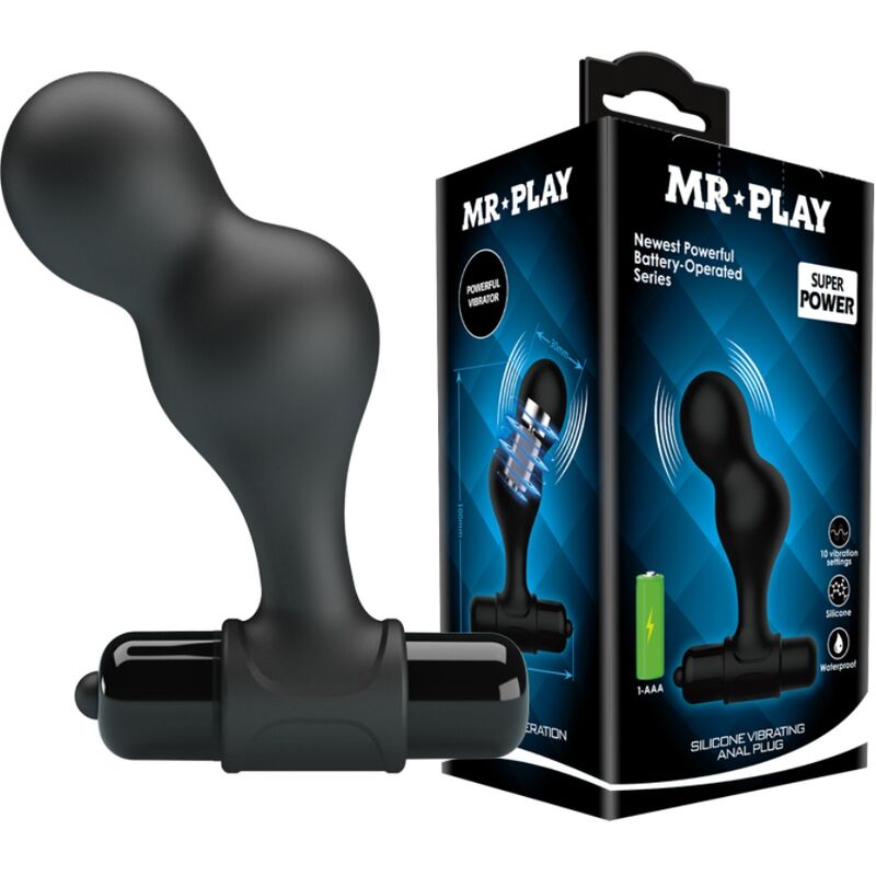 MR PLAY - BLACK SILICONE VIBRATING BUTTER PLUG