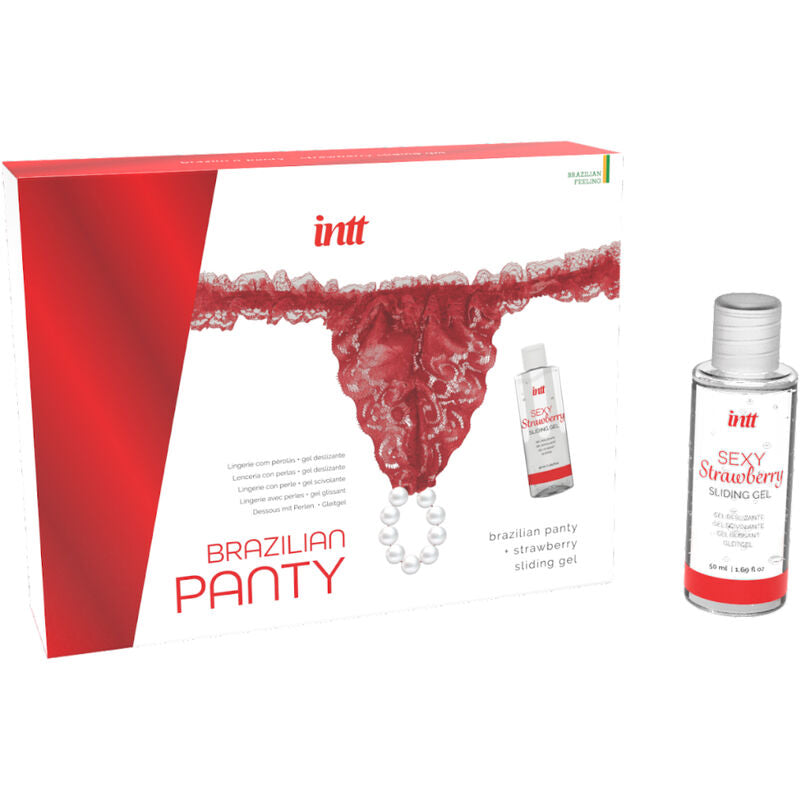 INTT RELEASES - PANTALON BRÉSILIEN ROUGE AVEC PERLES ET GEL LUBRIFIANT 50 ML