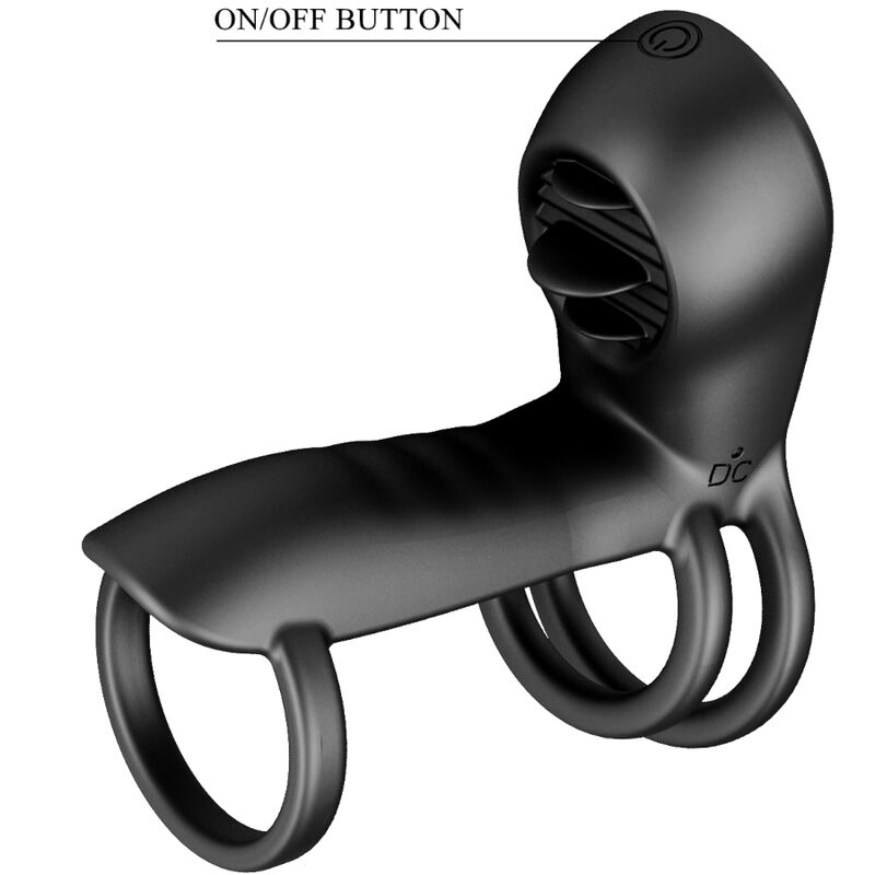 PRETTY LOVE - JAMMY - GAINE PÉNIENNE À 12 VIBRATIONS AVEC LANGUE EN SILICONE RECHARGEABLE