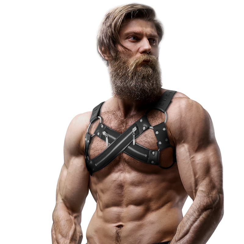 FETISH SUBMISSIVE ATTITUDE - ADJUSTABLE NEOPRENE BULLDOG HARNESS WITH ZIPPER FOR MEN