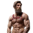 FETISH SUBMISSIVE ATTITUDE - MEN'S FAUX LEATHER BULLDOG HARNESS BLACK/RED