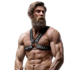 FETISH SUBMISSIVE ATTITUDE - MEN'S CROSSED FAUX LEATHER CHEST HARNESS WITH STUDS