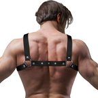 FETISH SUBMISSIVE ATTITUDE - ADJUSTABLE FAUX LEATHER HARNESS FOR MEN WITH BULLDOG CROSS