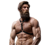 FETISH SUBMISSIVE ATTITUDE - DOUBLE SUPPORTED STUDDED FAUX LEATHER CHEST HARNESS FOR MEN