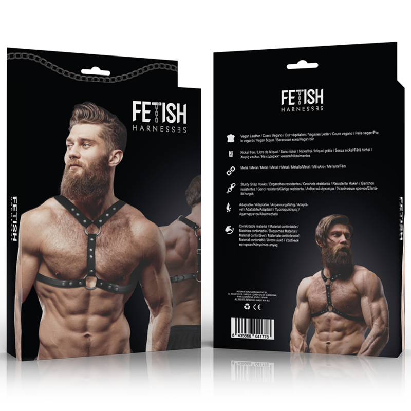 FETISH SUBMISSIVE ATTITUDE - DOUBLE SUPPORTED STUDDED FAUX LEATHER CHEST HARNESS FOR MEN