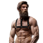 FETISH SUBMISSIVE ATTITUDE - ADJUSTABLE FAUX LEATHER HARNESS WITH NECKLACE FOR MEN