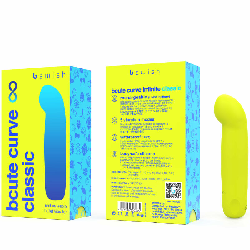 B SWISH - BCUTE CURVE INFINITE CLASSIC VIBRATEUR EN SILICONE RECHARGEABLE JAUNE