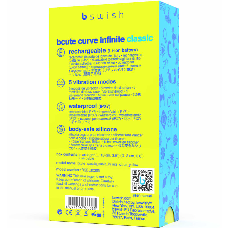 B SWISH - BCUTE CURVE INFINITE CLASSIC VIBRATEUR EN SILICONE RECHARGEABLE JAUNE