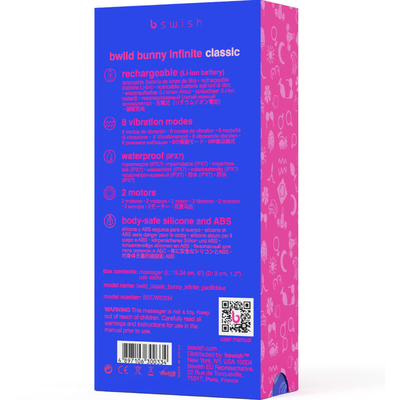B SWISH - BWILD BUNNY INFINITE CLASSIC VIBRATEUR RECHARGEABLE EN SILICONE BLEU