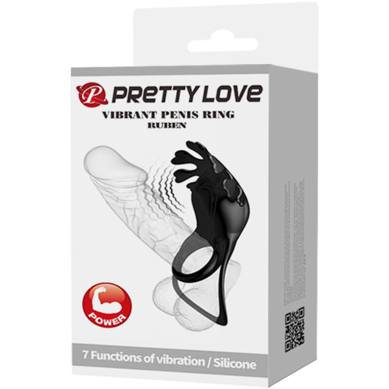 PRETTY LOVE - Bague vibrante Ruben, 7 vibrations, en silicone noir