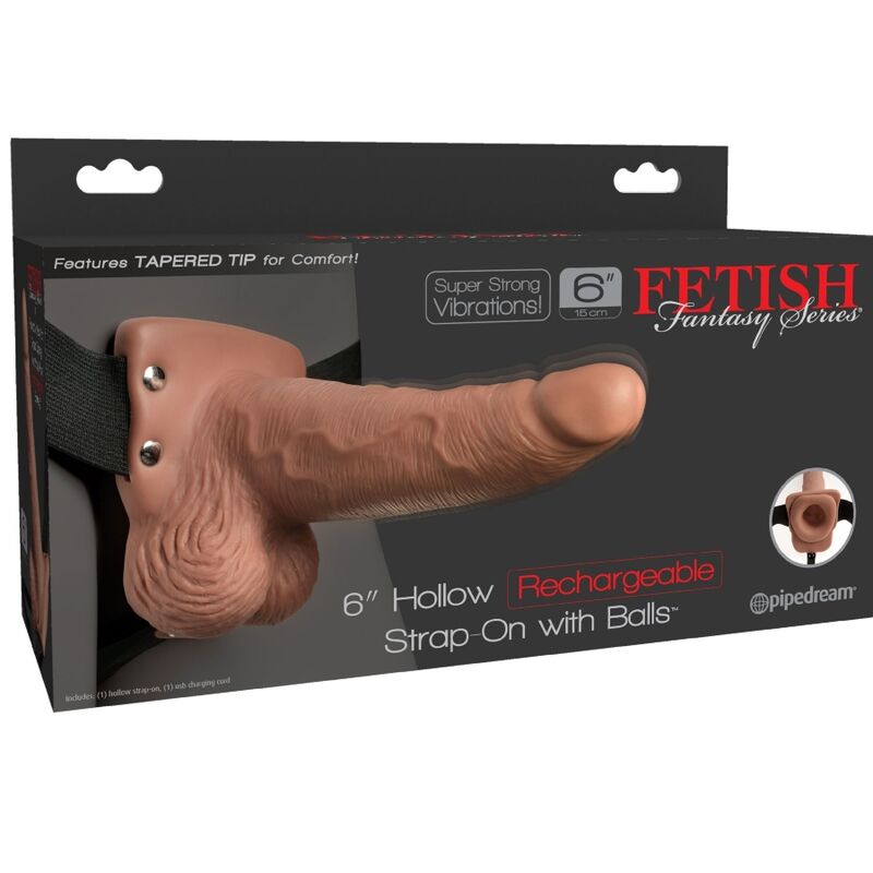 SÉRIE FETISH FANTASY - HARNAIS RÉALISTE AVEC PÉNIS, TESTICULES RECHARGEABLES ET VIBRATEUR DE 15 CM