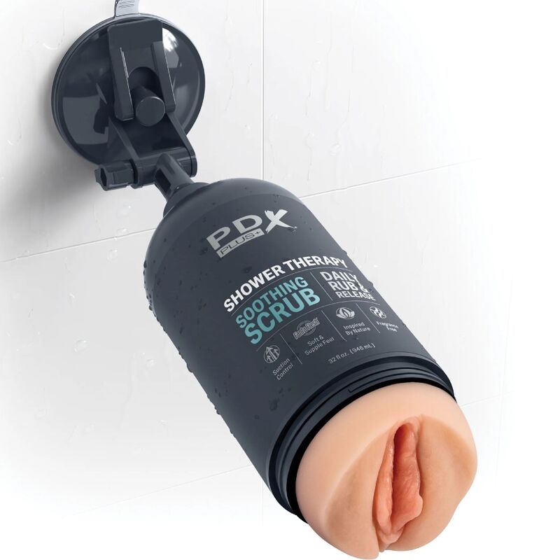 PDX PLUS - Shampoing exfoliant apaisant pour masturbateur, présenté dans un flacon discret.