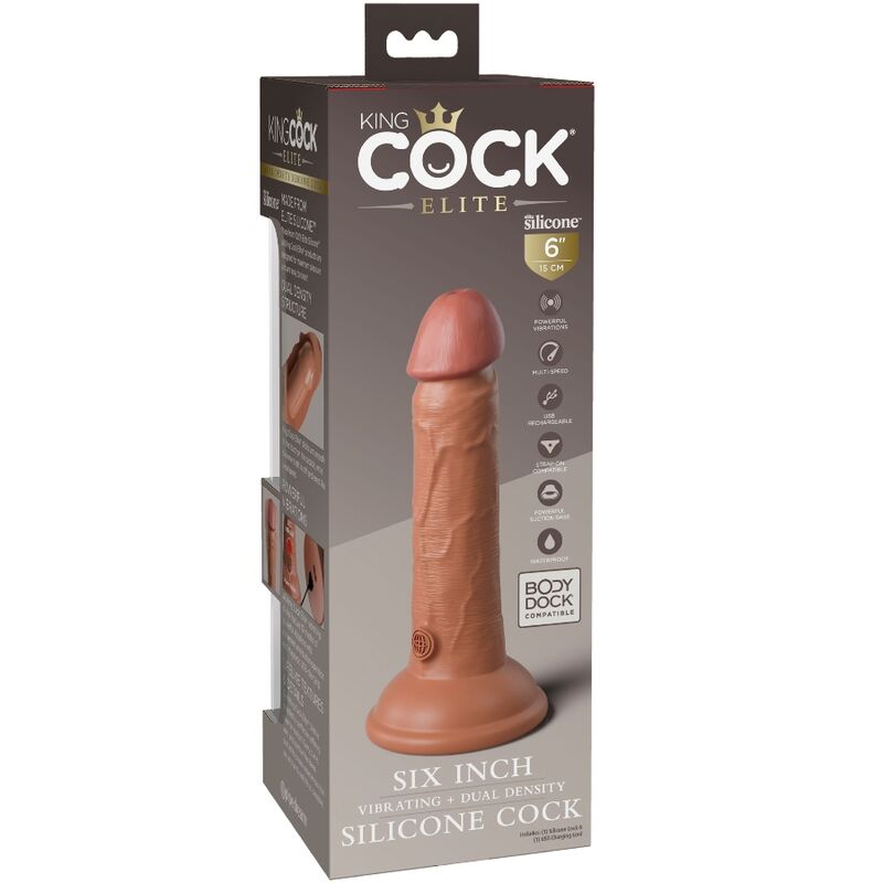 KING COCK - ELITE REALISTIC VIBRATING SILICONE DILDO 15.2 CM CARAMEL