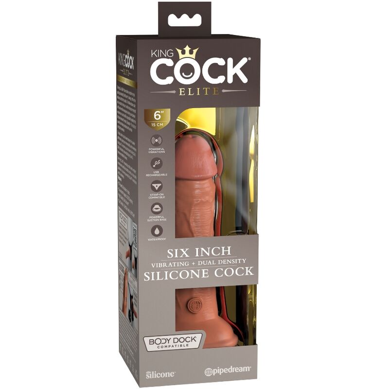 KING COCK - ELITE REALISTIC VIBRATING SILICONE DILDO 15.2 CM CARAMEL