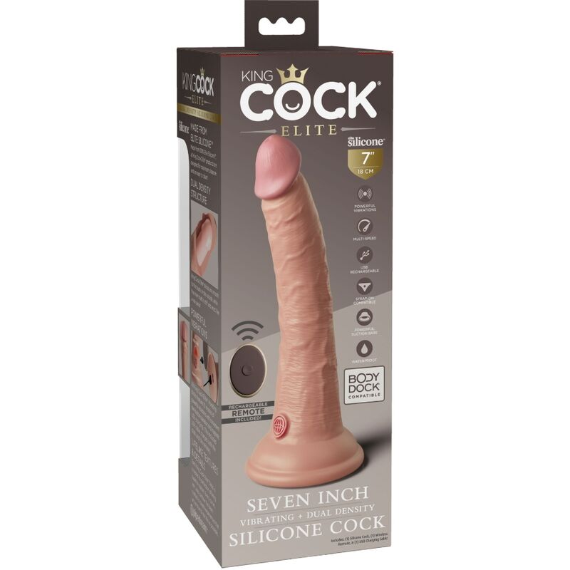 KING COCK - ELITE REALISTIC SILICONE VIBRATOR DILDO AND REMOTE CONTROL 17.8 CM