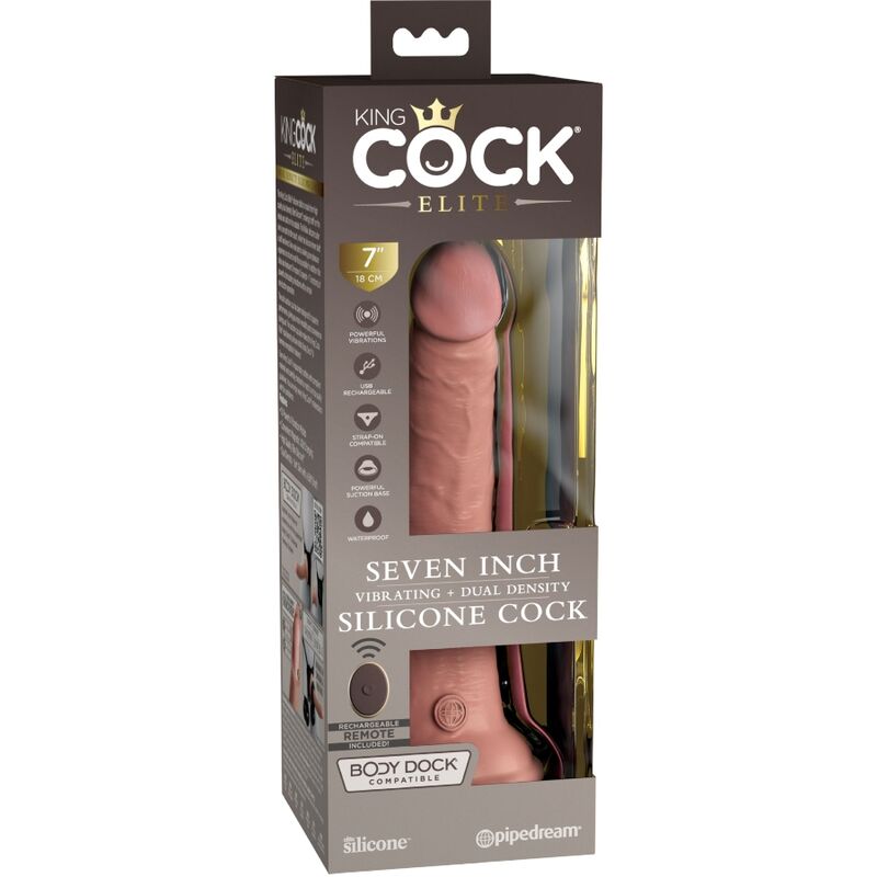 KING COCK - ELITE REALISTIC SILICONE VIBRATOR DILDO AND REMOTE CONTROL 17.8 CM