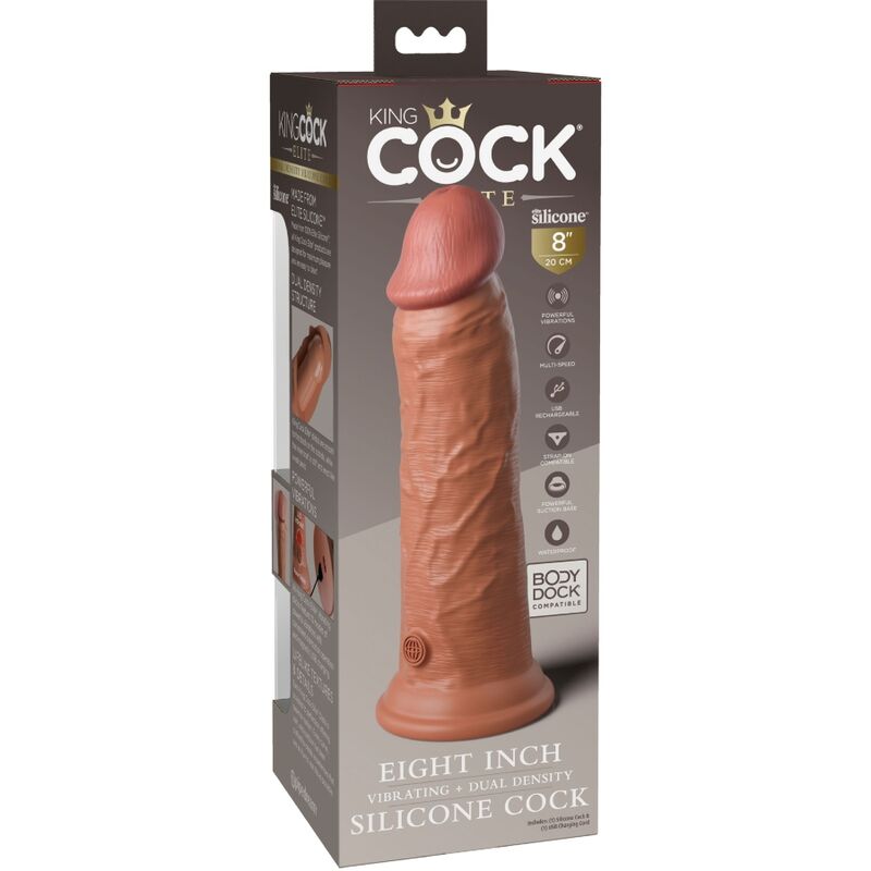 KING COCK - ELITE REALISTIC VIBRATING SILICONE DILDO 20.3 CM CARAMEL