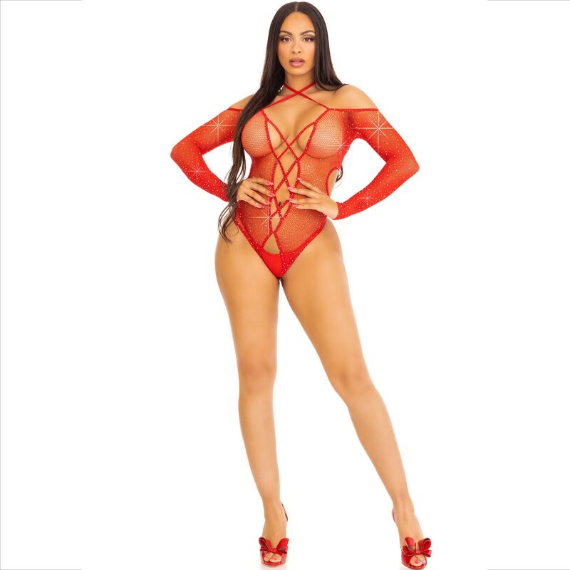 LEG AVENUE - CROSSLESS BODYSUIT WITH RED SHINY