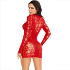 LEG AVENUE - RED LONG-SLEEVE LACE MINI DRESS