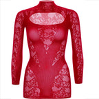 LEG AVENUE - RED LONG-SLEEVE LACE MINI DRESS