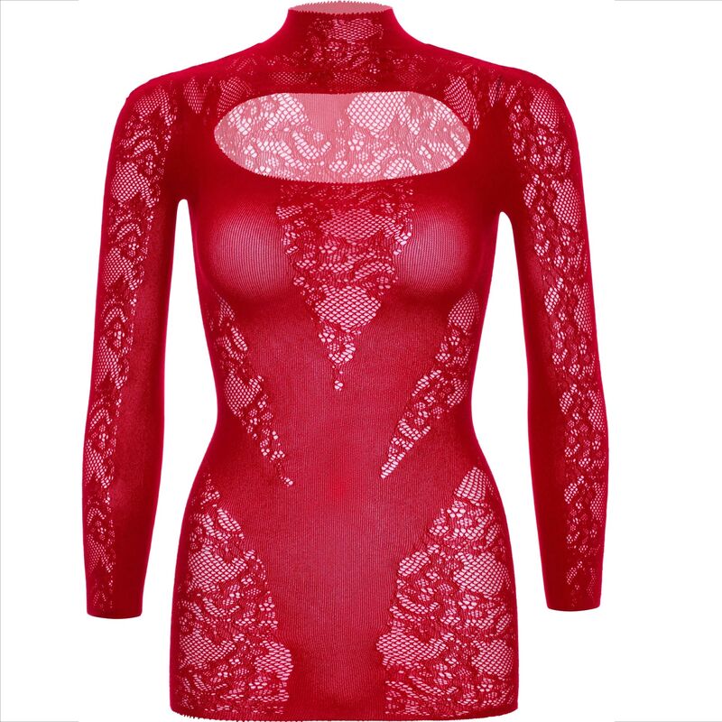 LEG AVENUE - RED LONG-SLEEVE LACE MINI DRESS