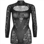 LEG AVENUE - BLACK LONG-SLEEVE LACE MINI DRESS