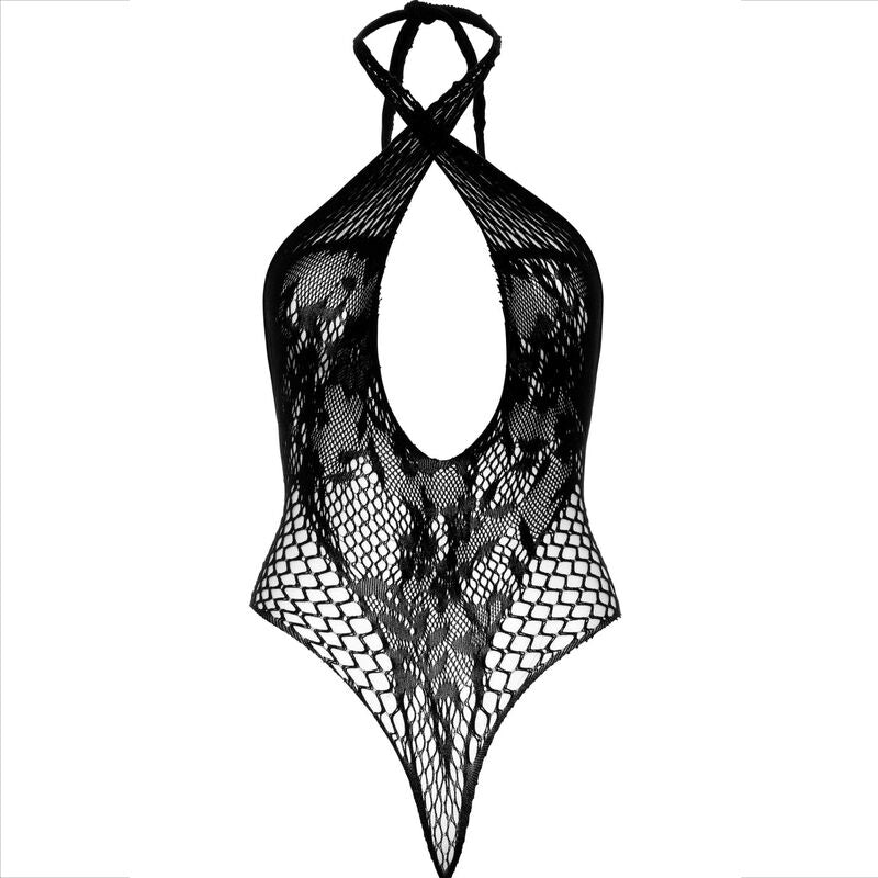LEG AVENUE - TEDDY HALTER WITH BLACK LACE