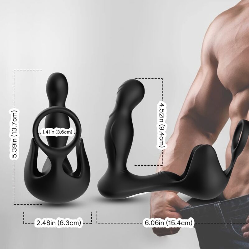 ARMONY - VIBRATEUR ANAL À ENVELOPPE ET STIMULATEUR TESTICULAIRE AVEC ANNEAU DE TÉLÉCOMMANDE NOIR