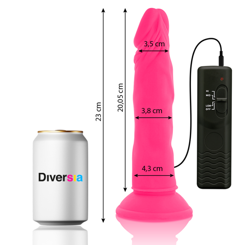 DIVERSIA - FLEXIBLE DILDO WITH VIBRATION PINK 23 CM -OR- 4.3 CM