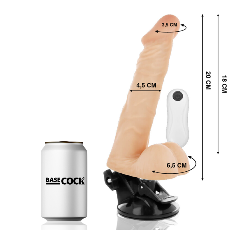 BASECOCK - ARTICULATING VIBRATOR WITH REMOTE CONTROL, NATURAL 20 CM -OR- 4.5 CM