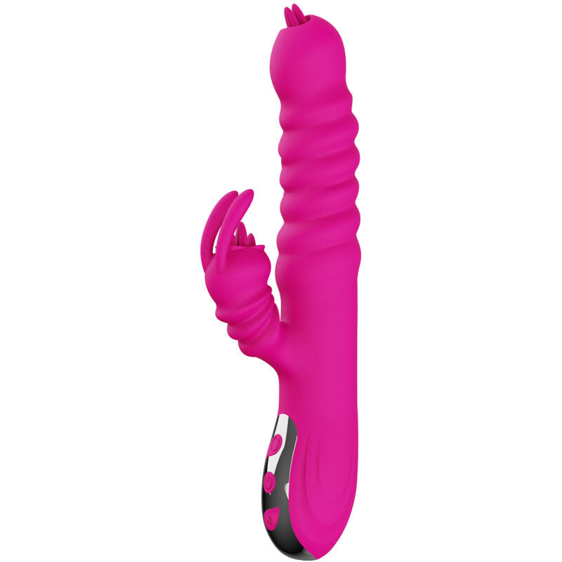 ARMONY - VIBRATEUR MULTIFONCTIONNEL À DOUBLE LANGUE EN FORME DE LAPIN AVEC EFFET CHAUFFANT (FUCHSIA)