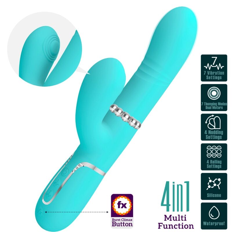 PRETTY LOVE - VIBRATEUR POINT G MULTIFONCTIONNEL, VERT AQUA