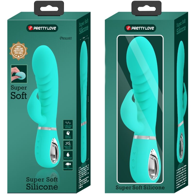 PRETTY LOVE - VIBRATEUR MULTIFONCTIONNEL POINT G PRESCOTT, VERT AQUA